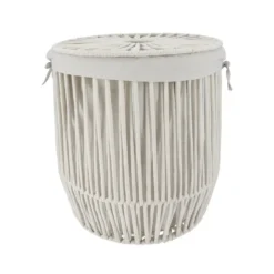 GRANDE PANIERE A LINGE AVEC COUVERCLE FACON CORDE BLANC