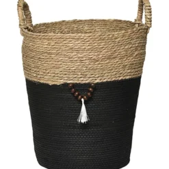 GRANDE PANIERE RONDE DECO NATUREL NOIR