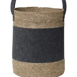 GRANDE PANIERE RONDE FEUTRINE VEGETALE GRIS FONCE NATURE