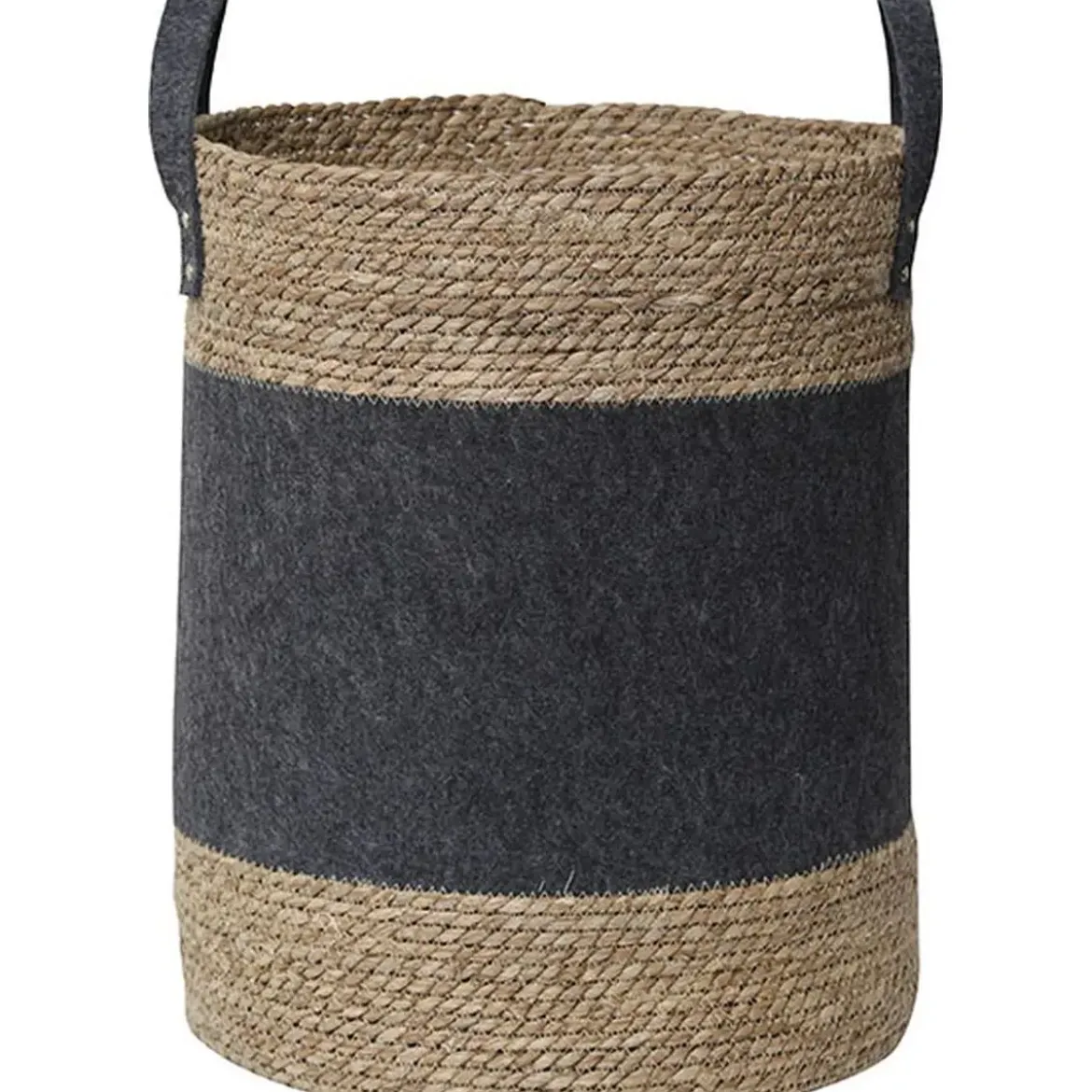 GRANDE PANIERE RONDE FEUTRINE VEGETALE GRIS FONCE NATURE