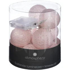 GUIRLANDE LED A PILE TARA 10 BOULES ROSE CLAIR D.6CM