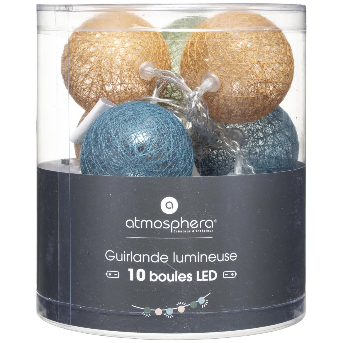 GUIRLANDE LED PILE 10 BOULES ARMY D.6CM