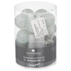 GUIRLANDE LED PILE 16 BOULES CELADON D.3.5CM