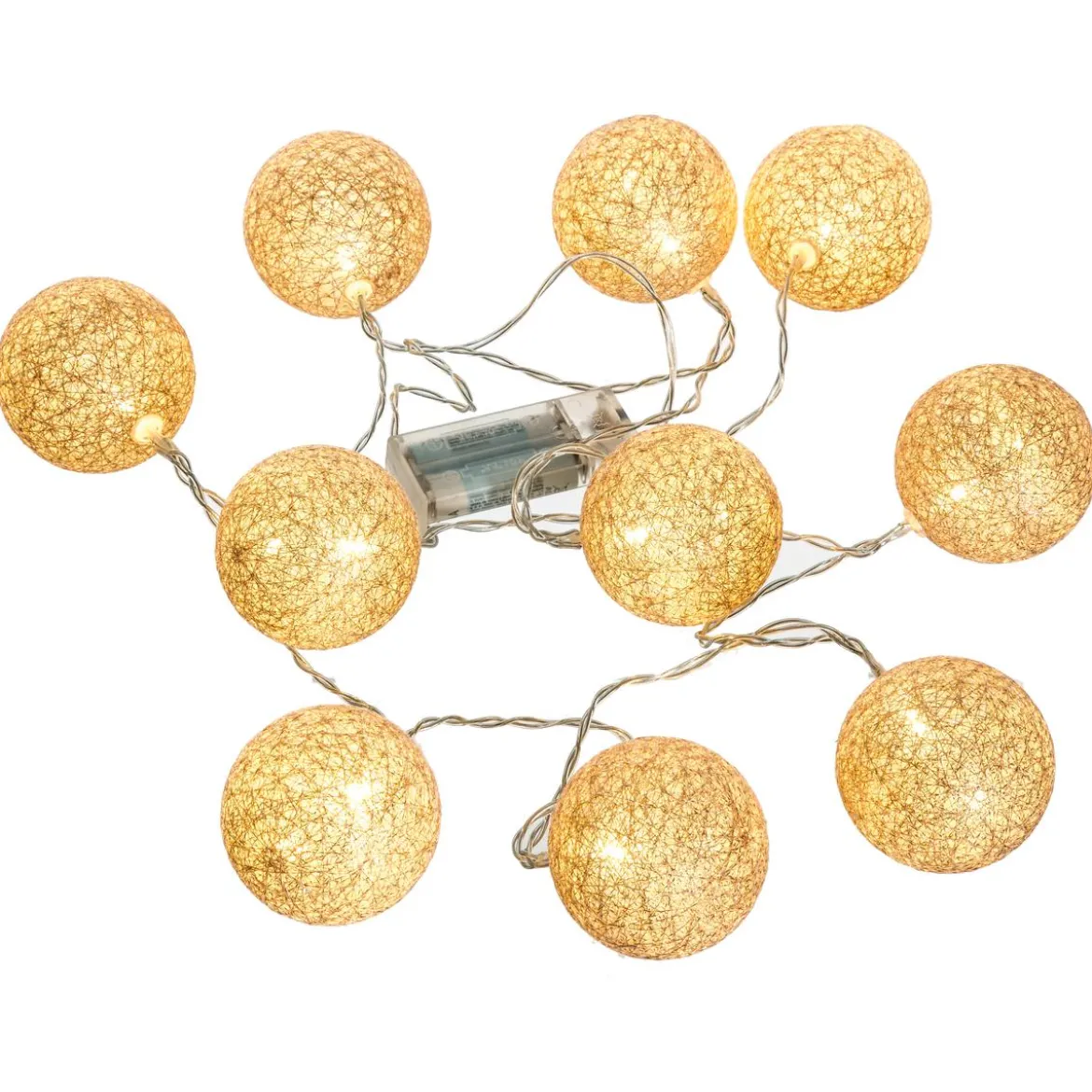 GUIRLANDE LED PILE 10 BOULES DORE D.6CM