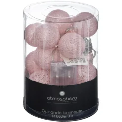 GUIRLANDE LED PILE 16 BOULES ROSE CLAIR D.3.5CM
