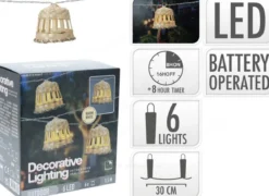 GUIRLANDE LUMINEUSE LANTERNE ROTIN 6 LED BLANC CHAUD