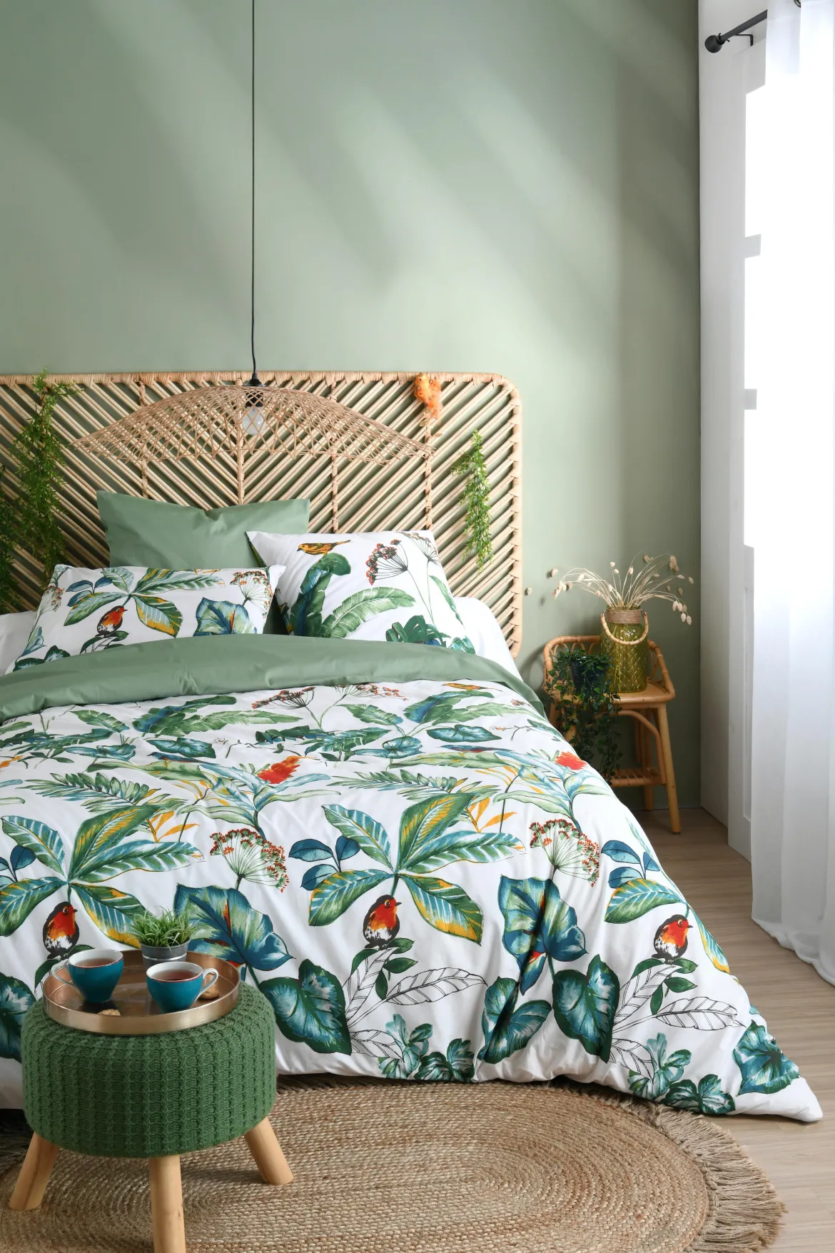 HOUSSE COUETTE 260X240CM PERCALE ARUPANA VERT