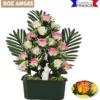 JARDINIERE BOUTONS ROSES PALMES ANGE H.52CM