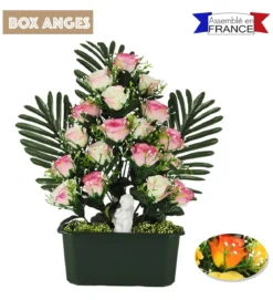 JARDINIERE BOUTONS ROSES PALMES ANGE H.52CM