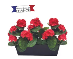 JARDINIERE GERANIUMS L40CM H42CM ROUGE ET ROSE