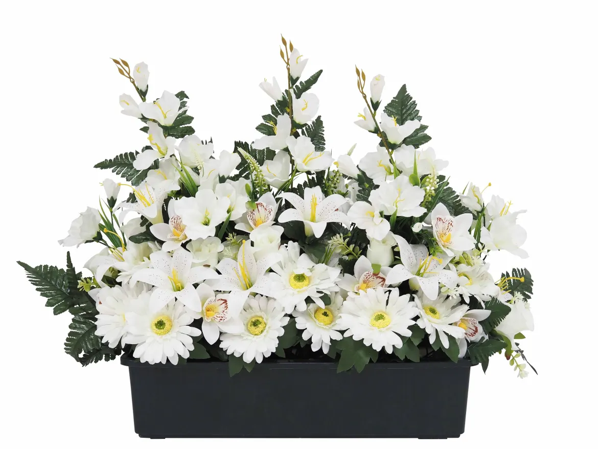 JARDINIERE GERBERAS BOUTONS ROSES ET GLAIEULS H.62CM
