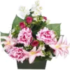 JARDINIERE PIVOINE LYS BOUTON ROSE LUPIN H57CM
