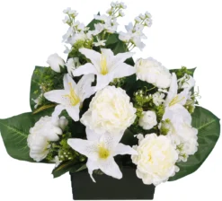 JARDINIERE PIVOINE LYS BOUTON ROSE LUPIN H57CM