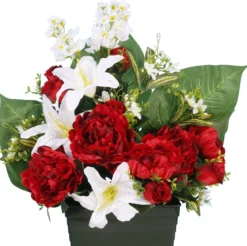 JARDINIERE PIVOINE LYS BOUTON ROSE LUPIN H57CM