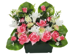 JARDINIERE ROSES LYS FEUILLAGE H.47CM