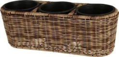 JARDINIERE ROTIN OVALE 3 POTS TAILLE 43X16X15CM