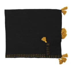 JETE DE CANAPE SURPIQUE POMPONS NOIR 130X150CM