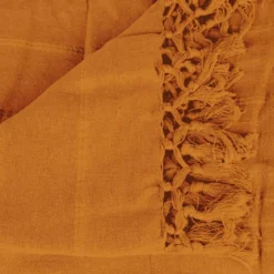 JETE DE LIT EN COTON JAUNE MOUTARDE 160X220CM