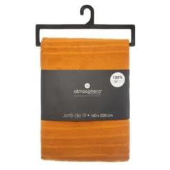JETE DE LIT EN COTON JAUNE MOUTARDE 160X220CM