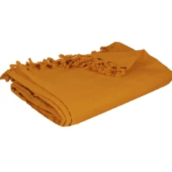 JETE DE LIT EN COTON JAUNE MOUTARDE 160X220CM