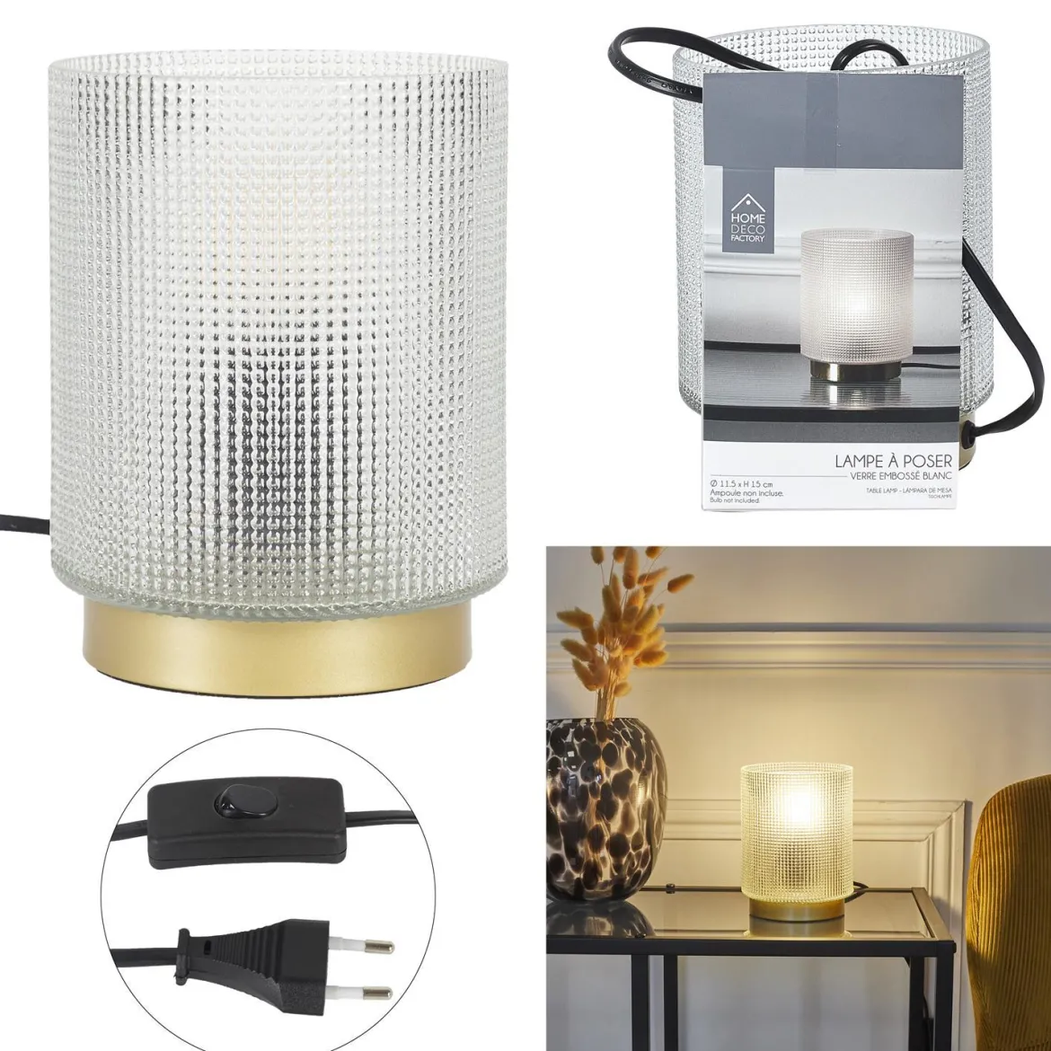 LAMPE A POSER VERRE EMBOSSE BLANC