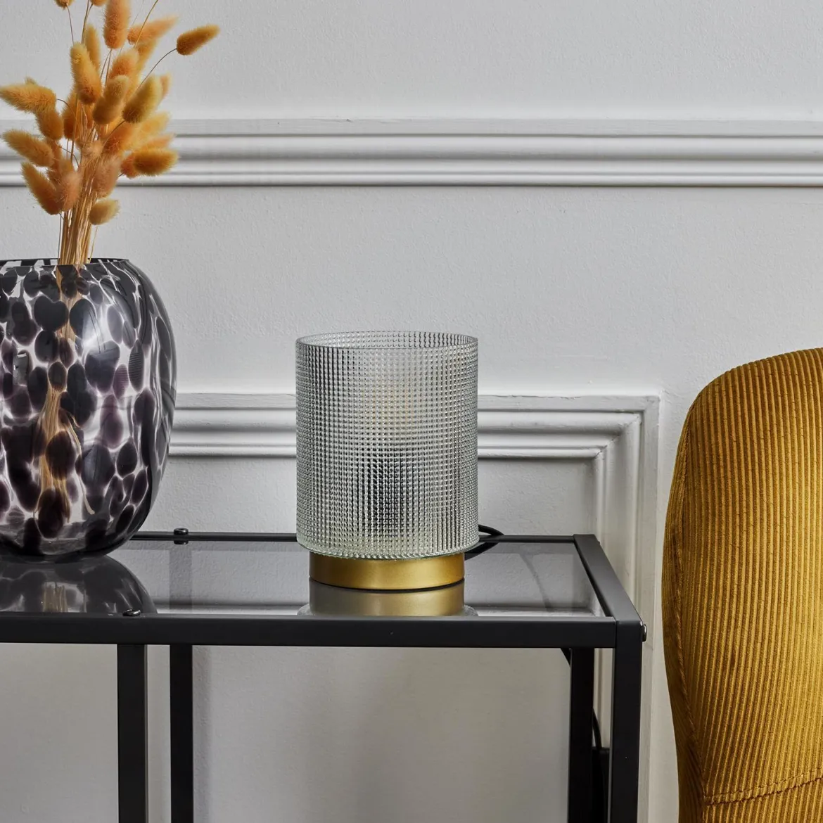 LAMPE A POSER VERRE EMBOSSE BLANC