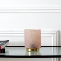 LAMPE A POSER VERRE EMBOSSE ROSE