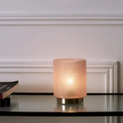 LAMPE A POSER VERRE EMBOSSE ROSE