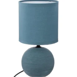 LAMPE CERAMIQUE STRIE BOULE BLEU H.25CM