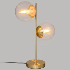 LAMPE DROITE VERRE COL DORE H.50CM