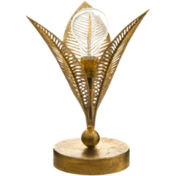 LAMPE LED FEUILLE METAL DORE H.24.5CM