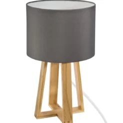 LAMPE PIED BOIS GRIS MOLU H.35CM