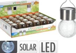 LAMPE SOLAIRE BOULE VERRE INOX 1 LED BLANC CHAUD D.6CM