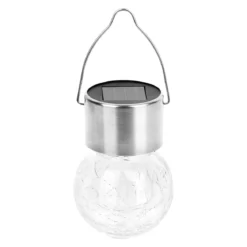 LAMPE SOLAIRE BOULE VERRE INOX 1 LED MULTICOLOR D.6CM