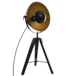 LAMPE TREPIED METAL ET PAULOWNIA LAHTI NOIR H.70CM