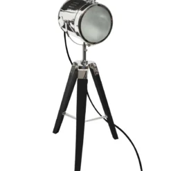 LAMPE TREPIED PIN ET ACIER EBOR NOIR H.68CM