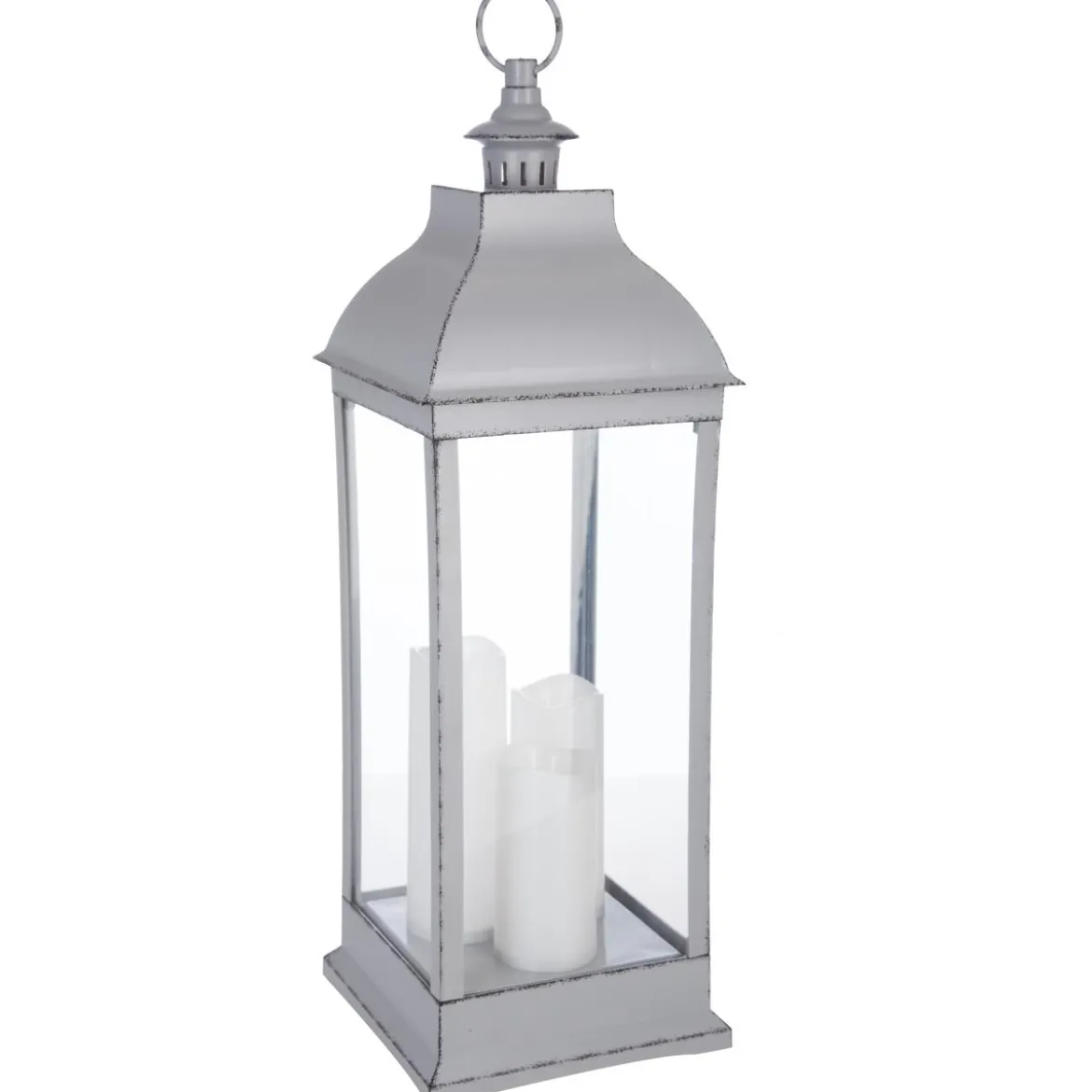 LANTERNE LED ANTIQUE GRIS H.71CM