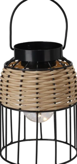 LANTERNE SOLAIRE METAL BICOLORE NOIR RATTAN 14X20CM