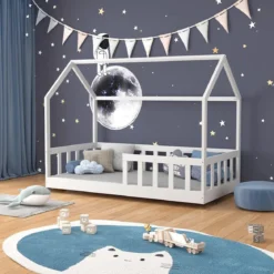 LIT CABANE BLANC BARRIERE 90X190CM