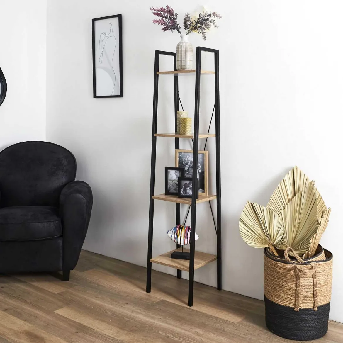 LOKA ETAGERE BOIS ET METAL 148X34X32CM