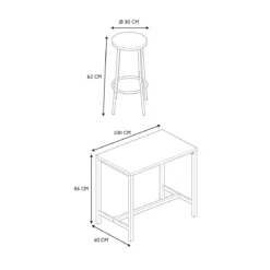 LOKA TABLE MANGE DEBOUT ET 4 TABOURETS