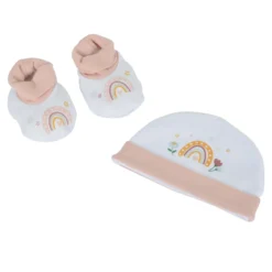 LOT BONNET CHAUSSON NAISSANCE COTON FANTASY GARDEN