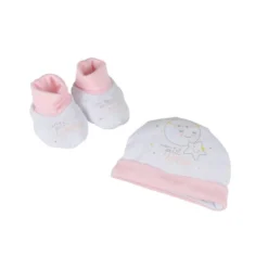 LOT BONNET CHAUSSONS TAILLE NAISSANCE COTON ROSE ESSEN CIEL