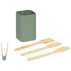 LOT 4 USTENSILES BAMBOU AVEC POT