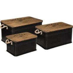 MALLE METAL BOIS NOIR CUBA D.45.2X30X25CM