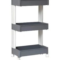 MEUBLE DE RANGEMENT 3 NIVEAUX SUR ROULETTES BLANC GRIS