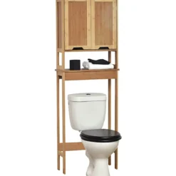 MEUBLE DESSUS WC BAMBOU ET MDF 2 PORTES   1 ETAGERE INTERIEU