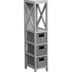 MEUBLE GRIS 1 ETAGERE 3 PANIERS PAPIER TRESSES GRIS