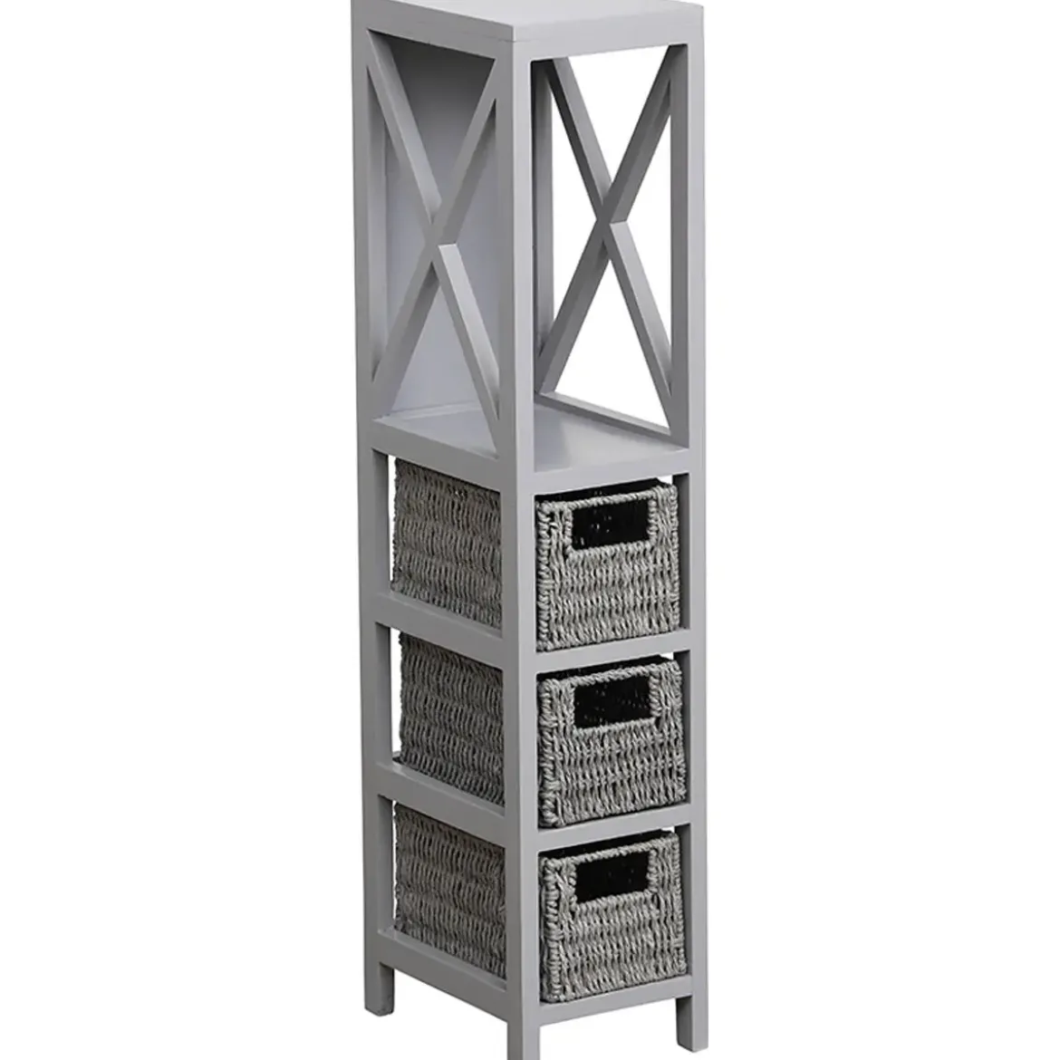 MEUBLE GRIS 1 ETAGERE 3 PANIERS PAPIER TRESSES GRIS