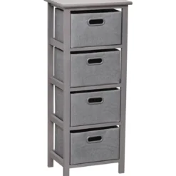 MEUBLE MDF GRIS 4 PANIERS POIGNEES PEINTES GRIS ARGENT